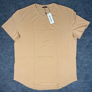 NWT JMIERR Mens Tan Khaki Short Sleeve Curved Hem Soft Crewneck T-Shirt 2XL